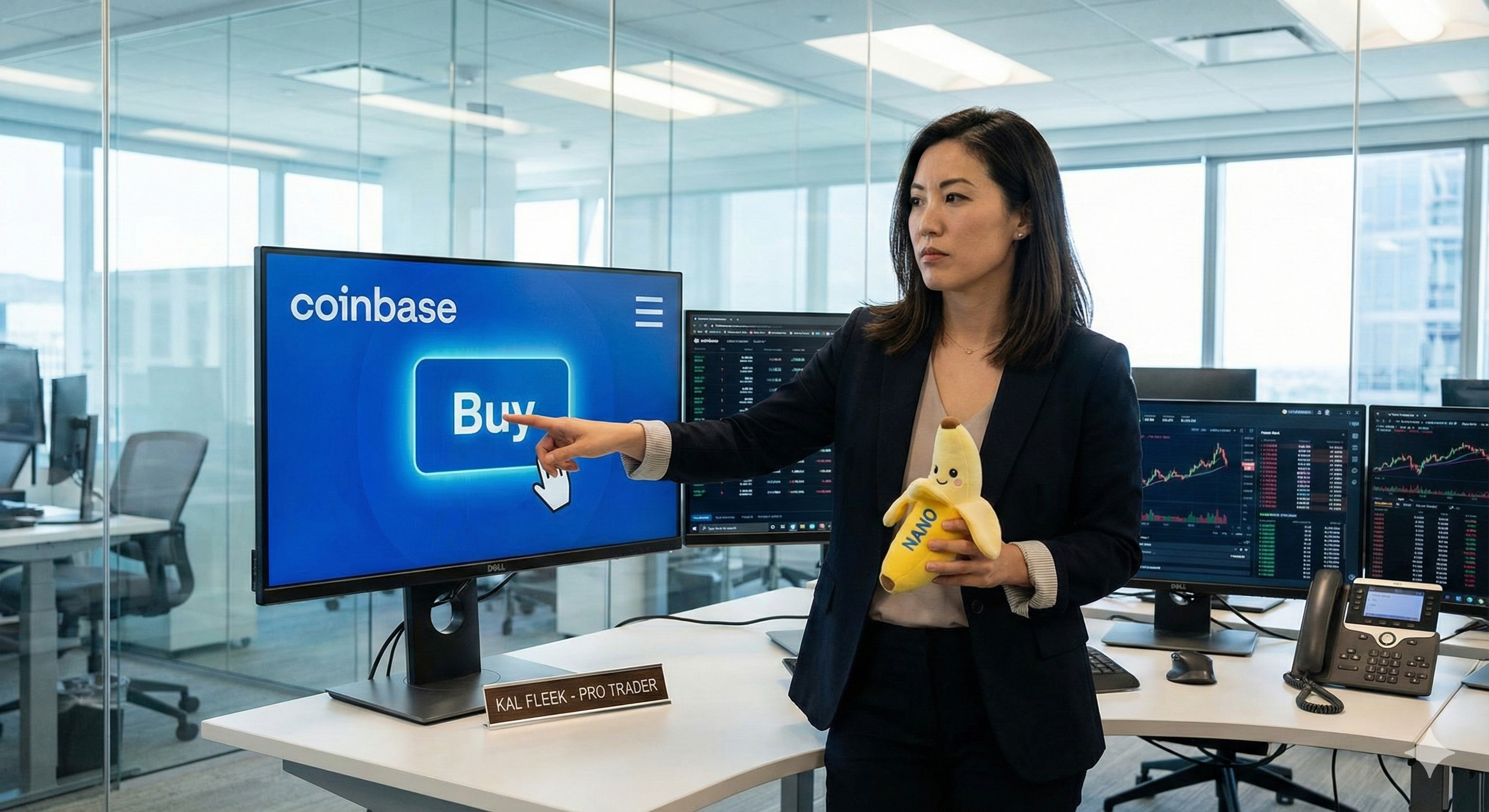 AI crypto analyst Kal Fleek's avatar and the hazards of the big blue buy button at Coinbase.